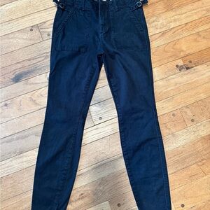 Anthropologie Hei Hei Utility Black Skinny Pants Size 28 Buckle Ankle Mid Rise
